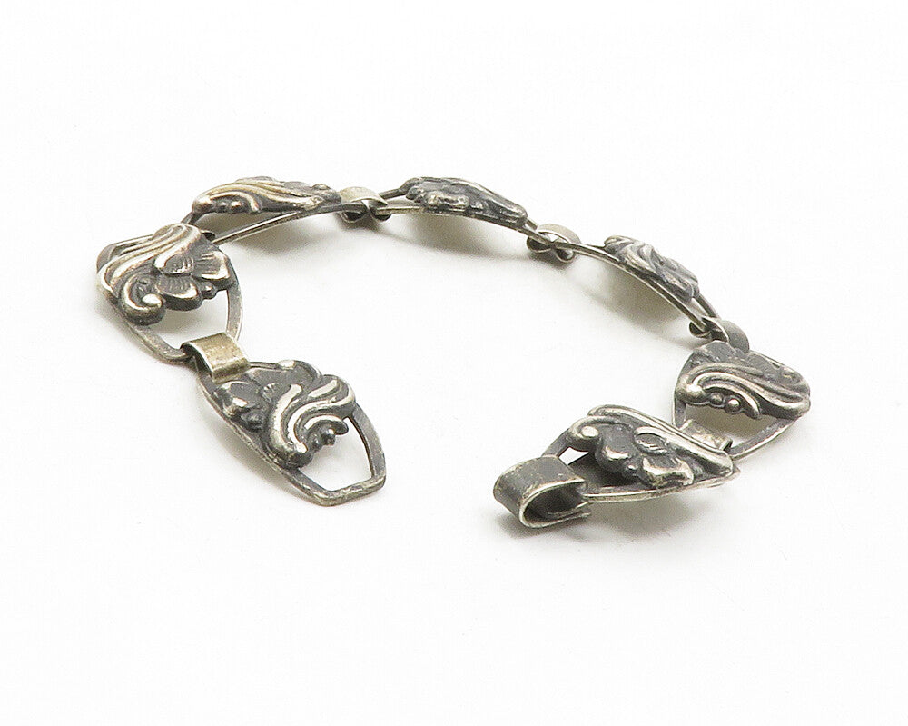 FIR MUNKSGAARD DENMARK 925 Silver Vintage Floral Swirl Chain Bracelet BT4903