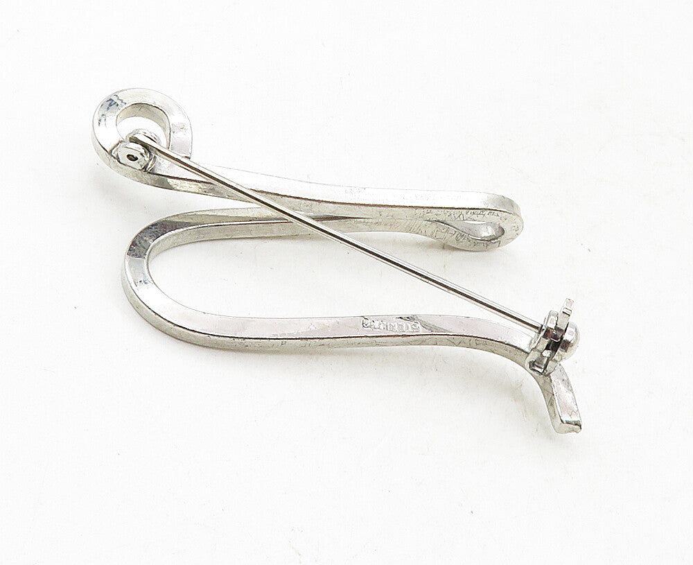 925 Sterling Silver  Vintage Shiny Smooth Letter U Initial Brooch Pin  BP3514