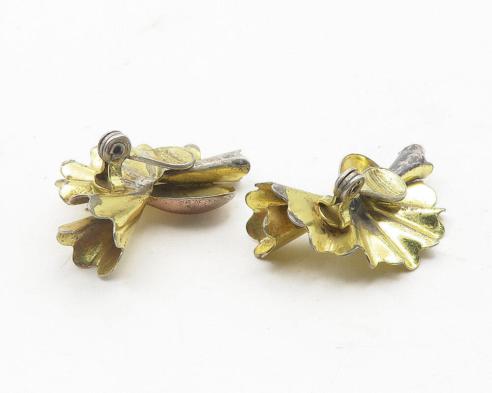 MONET 925 Silver  Vintage Two Tone Modernist Non Pierce Drop Earrings  EG5954