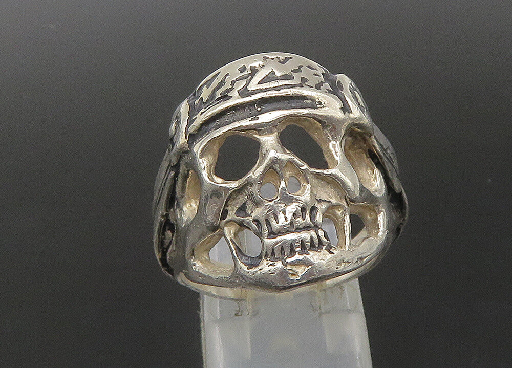 925 Sterling Silver  Vintage Shiny Skeleton Head Biker Ring Sz 9  RG22318