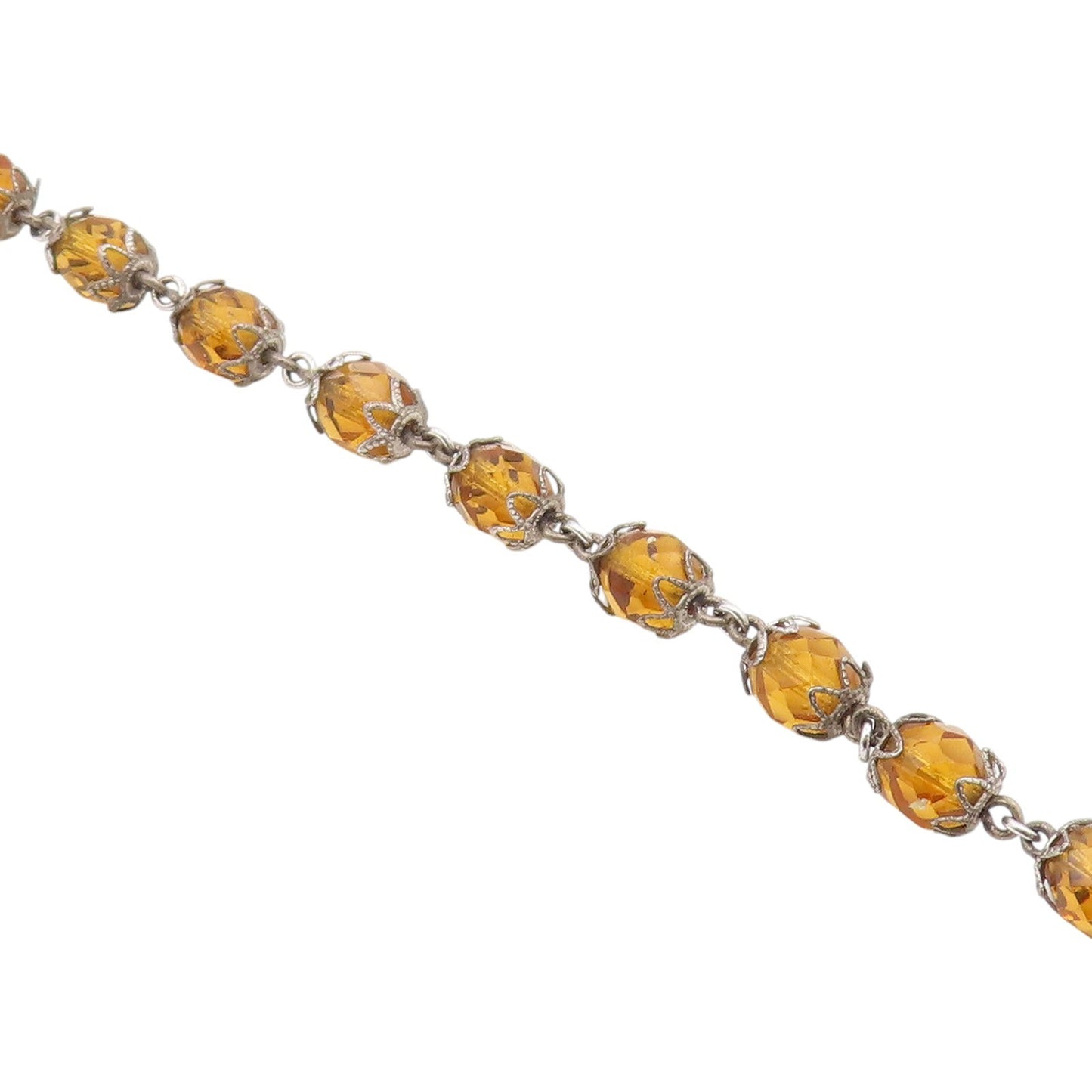 925 Sterling Silver  Vintage Faceted Citrine Beaded Chain Bracelet  BT8486