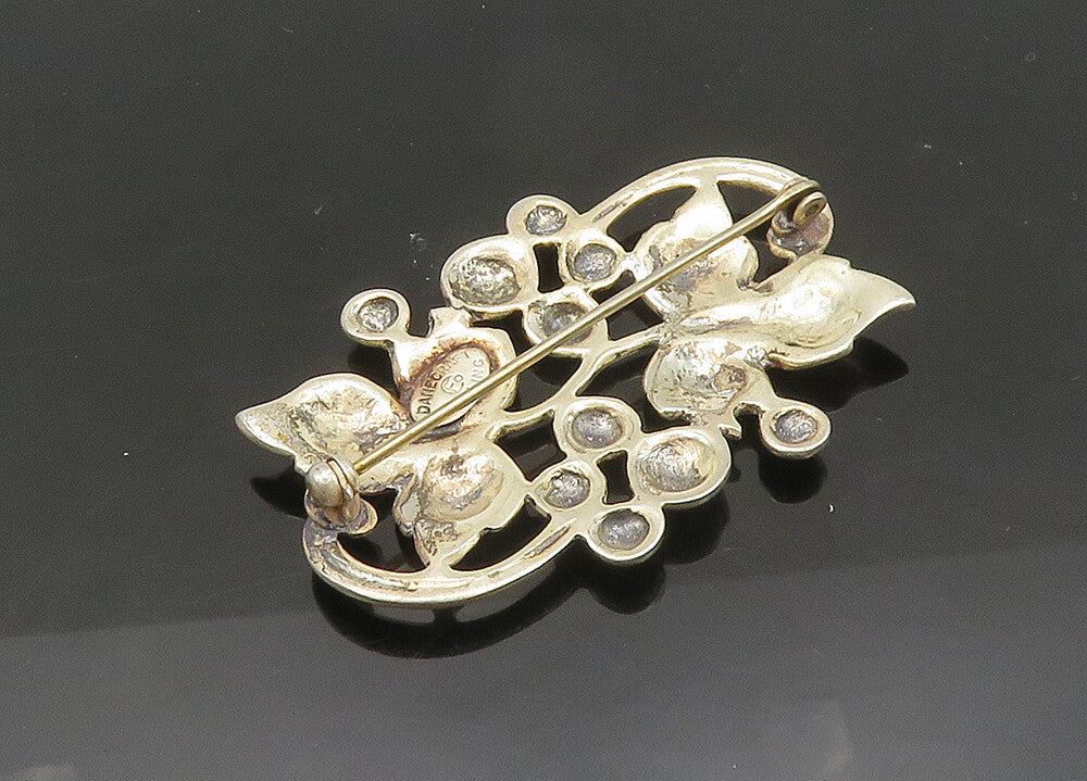 DANECRAFT 925 Silver  Vintage Shiny Floral Grape Vine Motif Brooch Pin  BP8204