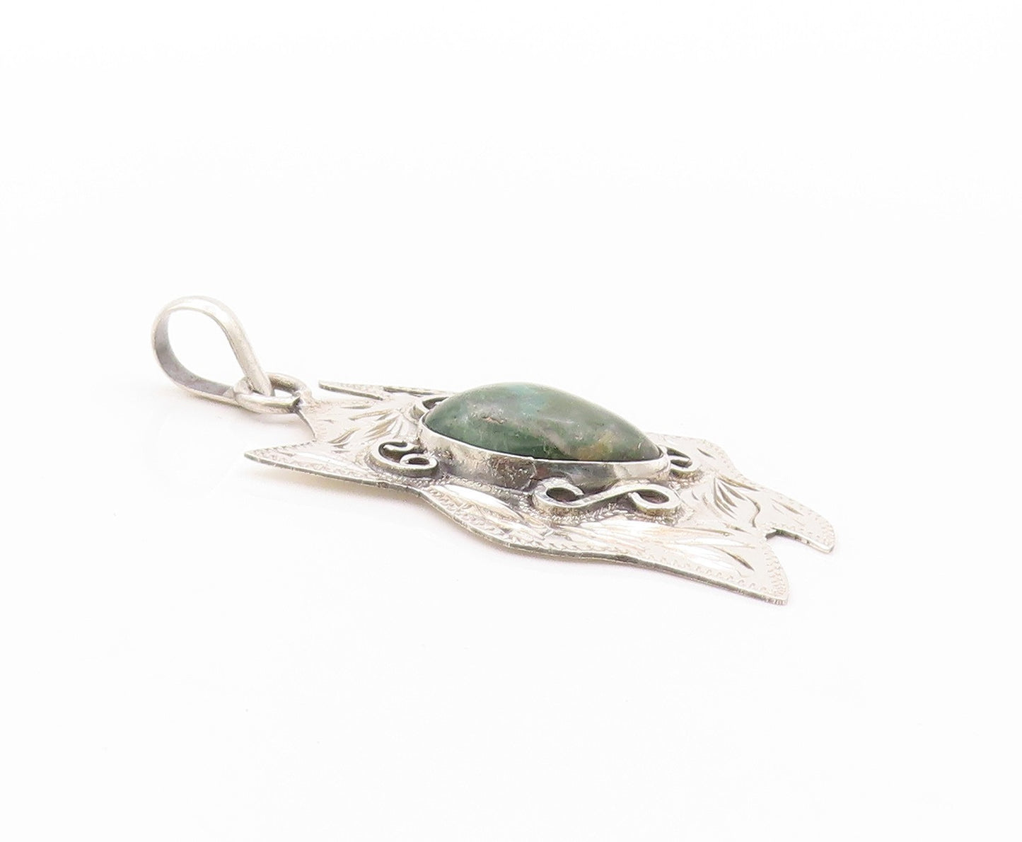 925 Sterling Silver Vintage Pendant Amorphas Turquoise Stamped Design  PT24109