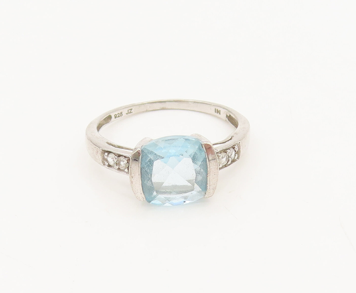 925 Sterling Silver  Vintage Minimalist Blue & White Topaz Ring Sz 7  RG27005