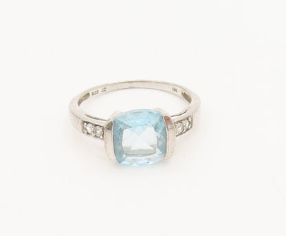 925 Sterling Silver  Vintage Minimalist Blue & White Topaz Ring Sz 7  RG27005
