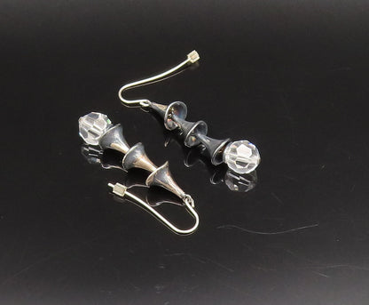 925 Silver  Vintage Clear Quartz Bead Three Cone Dangle Earrings  EG12186