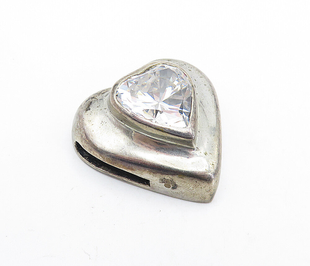 925 Sterling Silver  Vintage Cubic Zirconia Love Heart Dome Pendant  PT4862