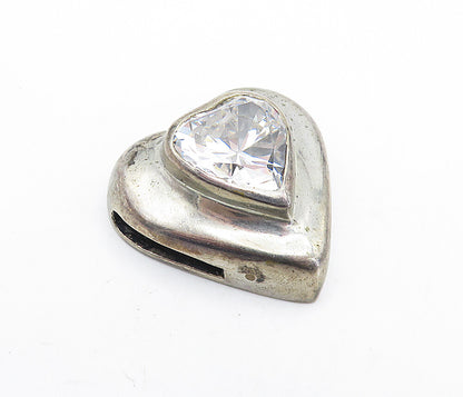925 Sterling Silver  Vintage Cubic Zirconia Love Heart Dome Pendant  PT4862