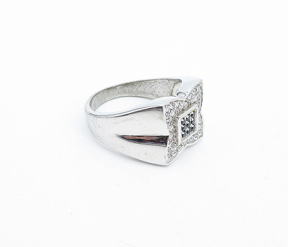 925 Sterling Silver  Round White  & Black Sapphire Band Ring Sz 11.5  RG4609