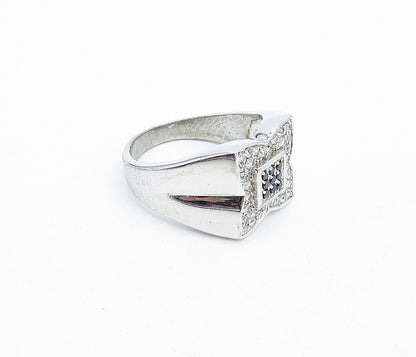 925 Sterling Silver  Round White  & Black Sapphire Band Ring Sz 11.5  RG4609