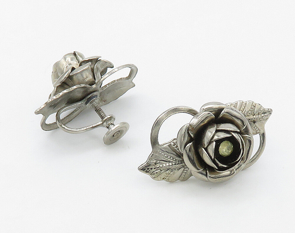 925 Sterling Silver  Vintage Topaz Flower Motif Non Pierce Earrings  EG8277