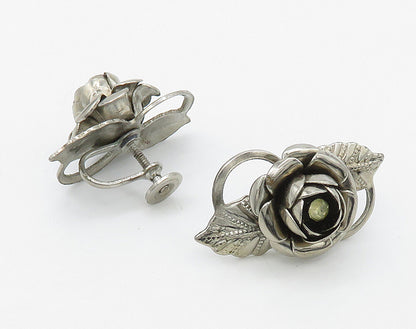 925 Sterling Silver  Vintage Topaz Flower Motif Non Pierce Earrings  EG8277