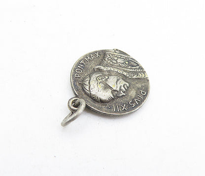 925 Sterling Silver Vintage Antique Oxidized Pope Vatican Pendant PT4415