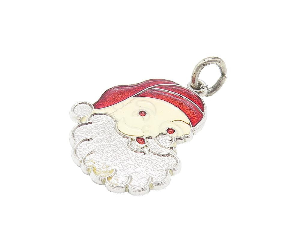 925 Sterling Silver  Vintage Petite Enamel Coated Santa Clause Pendant  PT9240
