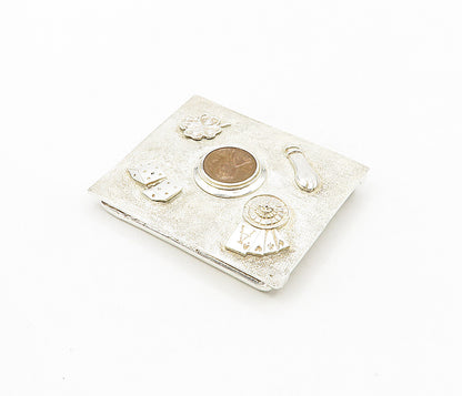 925 Sterling Silver  Vintage Penny Card Deck Clover Dice Money Clip  TR1524