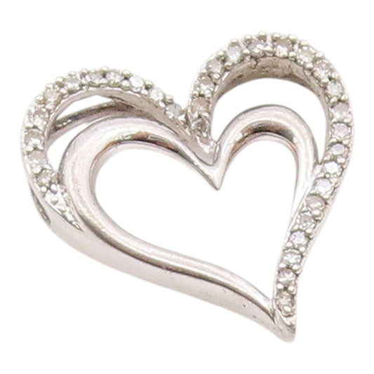 925 Sterling Silver  Vintage Genuine Diamonds Open Love Hearts Pendant  PT7516