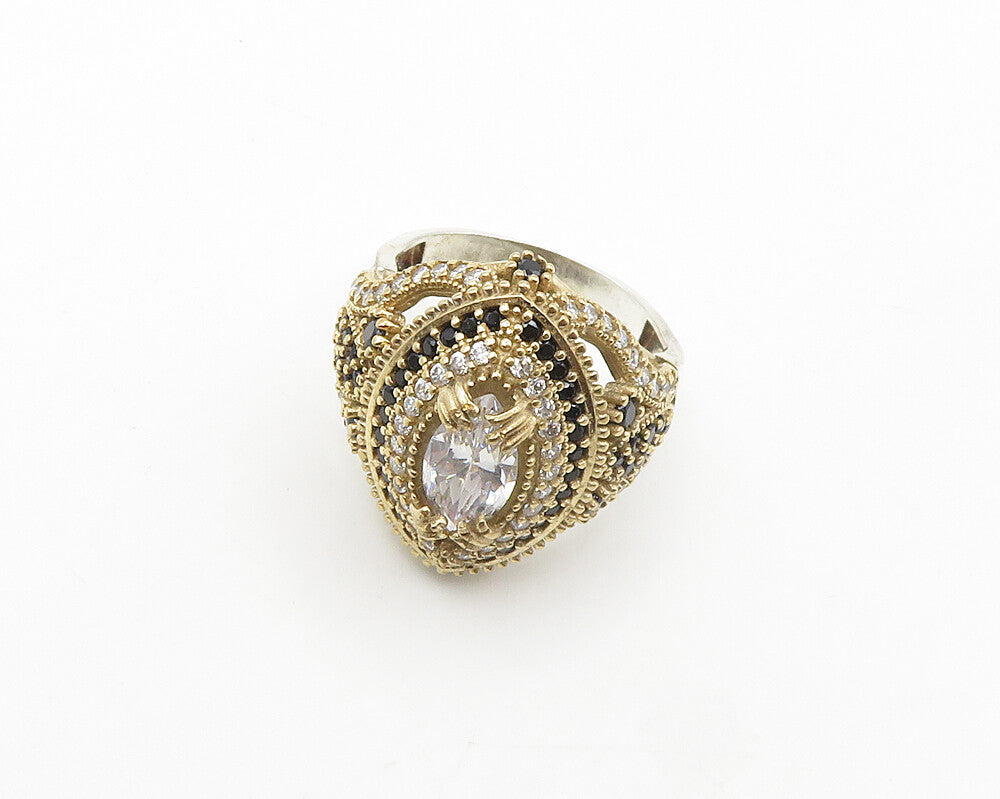 925 Sterling Silver  Cubic Zirconia & Hematite Cocktail Ring Sz 10.5  RG18124