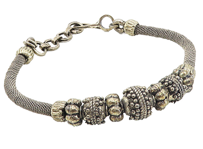 925 Sterling Silver  Vintage Antique Beaded Wire Twist Bangle Bracelet  BT3976