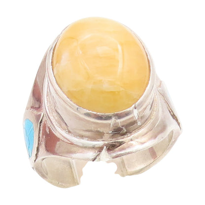 925 Sterling Silver Vintage Ring Oval Gemstone Enameled leaf Band Sz 7.5 RG33802