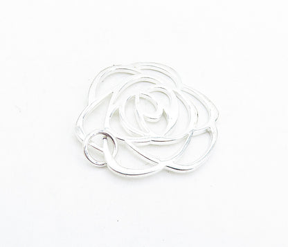 925 Sterling Silver  Shiny Polished Open Rose Flower Motif Pendant  PT4648