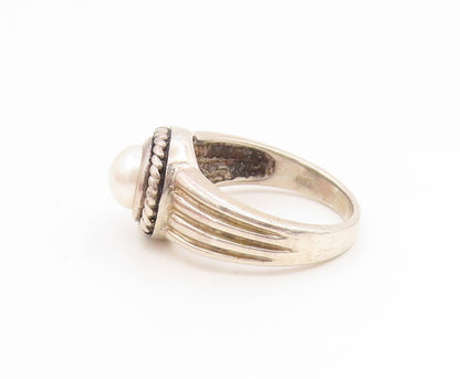 925 Sterling Silver Vintage Ring Pearl Ribbed Twisted Rope Band  Sz 8  RG35146