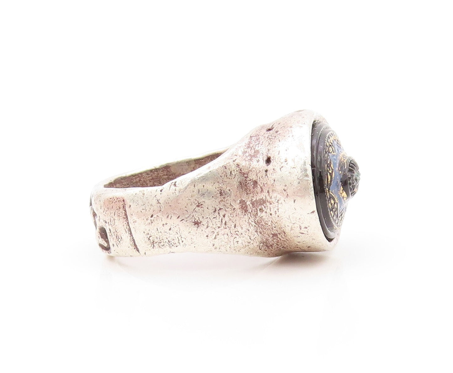 925 Sterling Silver Vintage Ring METAL POINTUS Enameled Design  Sz 9  RG31869