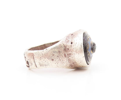 925 Sterling Silver Vintage Ring METAL POINTUS Enameled Design  Sz 9  RG31869