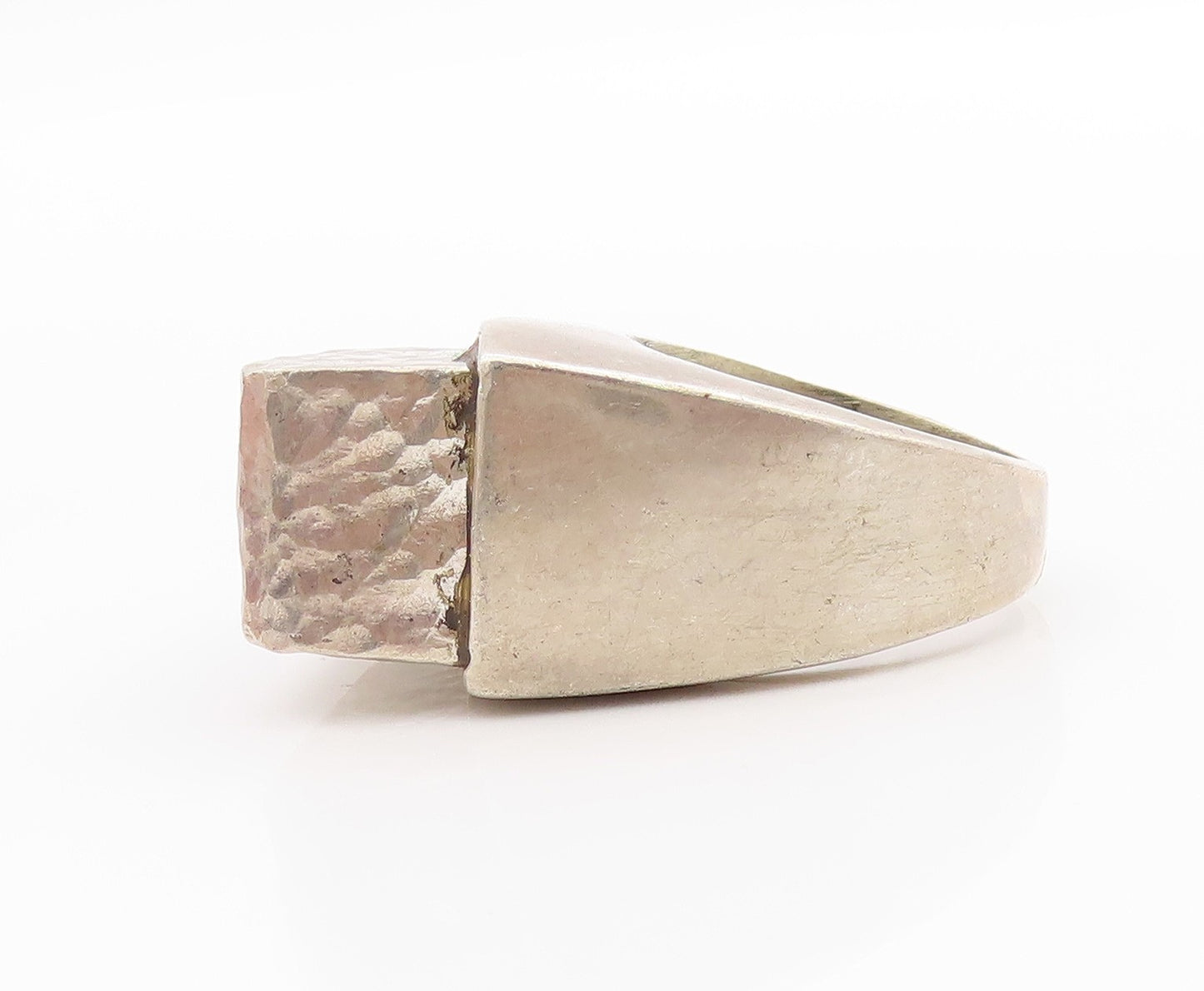 925 Sterling Silver Vintage Ring Geometric Hammered Band Heavy  Sz 8  RG33559