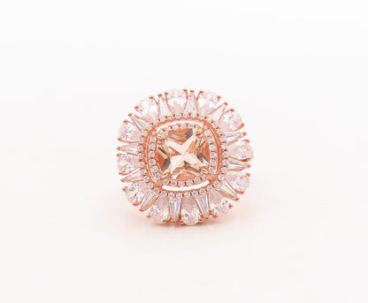 925 Sterling Silver Vintage Ring Rose Gold Plated Morganite & CZ  Sz 7.5 RG29732