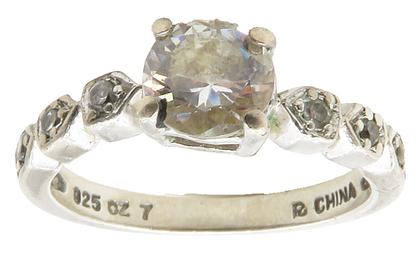 ROSS SIMON 925 Silver  Cubic Zirconia Solitaire With Accents Ring Sz 7 RG13317