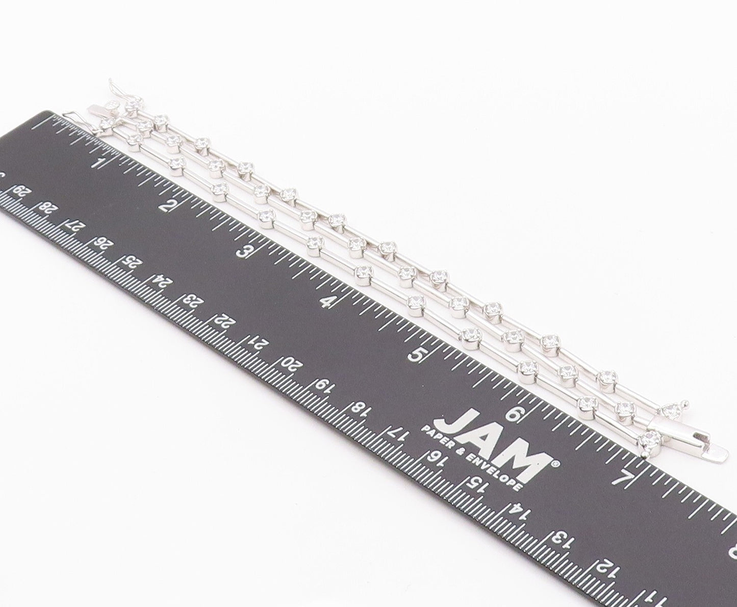 925 Sterling Silver Vintage Bracelet Round CZ & Stick Three Bands  BT11149