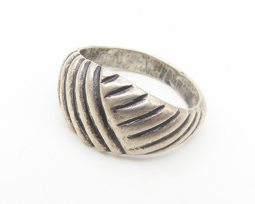 925 Sterling Silver  Vintage Dark Tone Etched Detail Band Ring Sz 6.5  RG11019