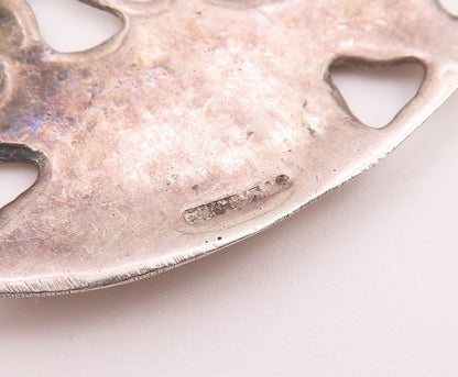 925 Sterling Silver  Vintage Shiny Floral Motif Oval Brooch Pin  BP8599