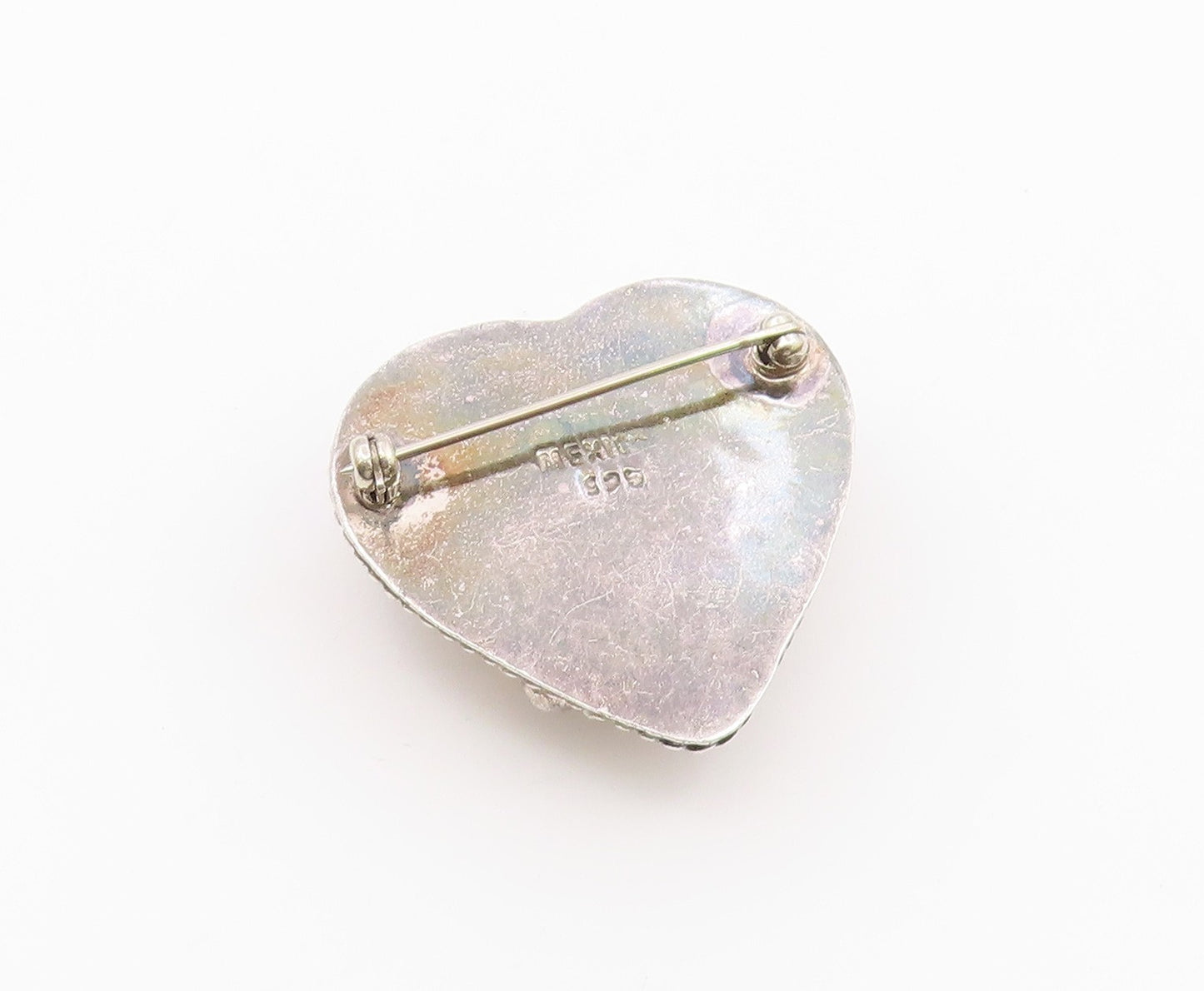 MEXICO 925 Sterling Silver  Vintage Love Heart Twist Dome Brooch Pin  BP3117