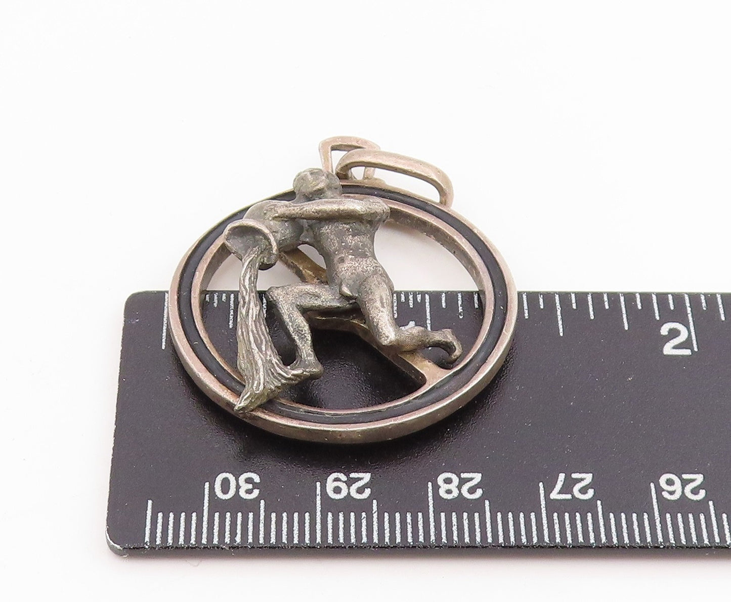 925 Sterling Silver Vintage Pendant Aquarius Celestial Zodiac Medallion  PT25610