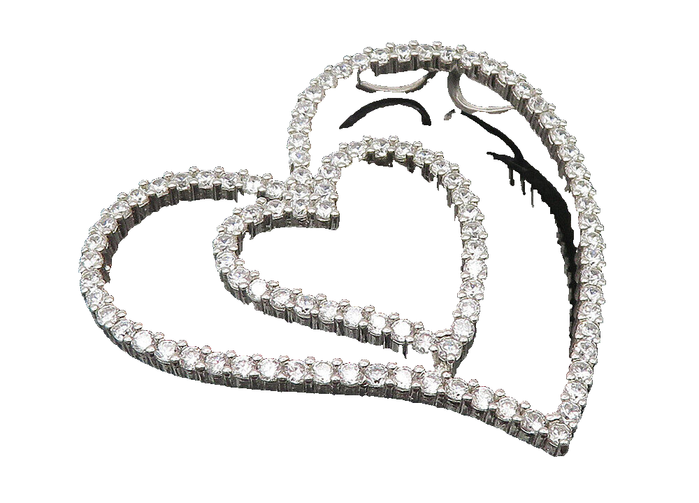 925 Sterling Silver  Cubic Zirconia Open Double Love Heart Pendant  PT9463