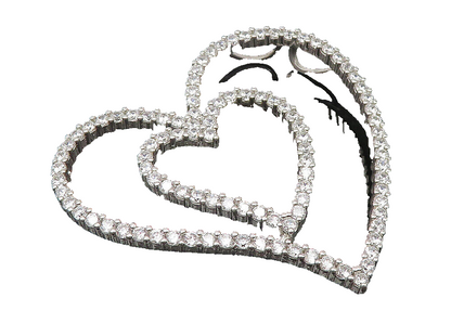 925 Sterling Silver  Cubic Zirconia Open Double Love Heart Pendant  PT9463