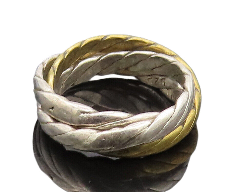 MEXICO 925 Silver  Vintage Three Twisted Rope Connected Ring Sz 8.25  RG26915