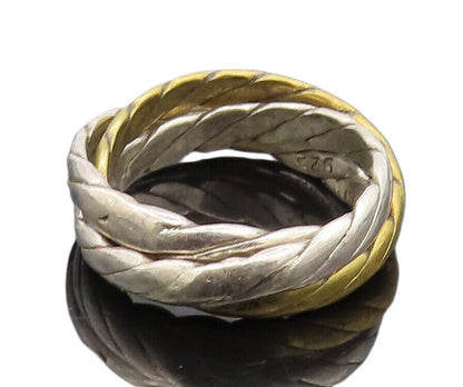 MEXICO 925 Silver  Vintage Three Twisted Rope Connected Ring Sz 8.25  RG26915