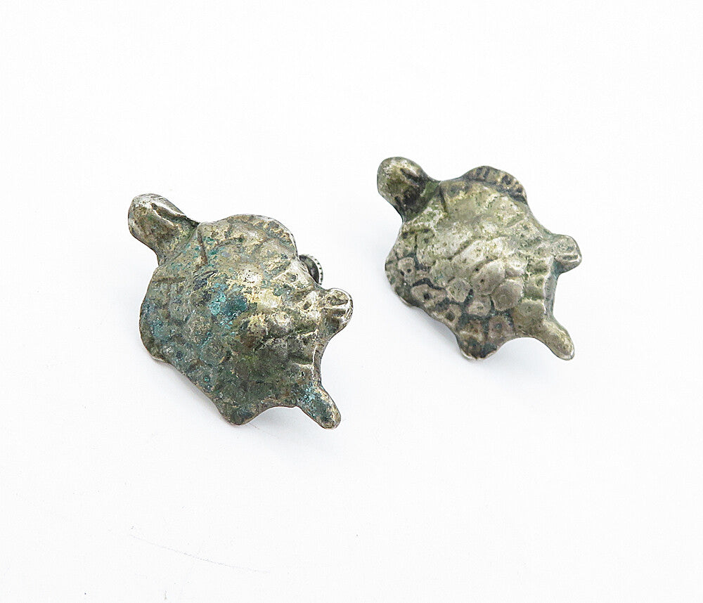 925 Sterling Silver  Vintage Antique Turtle Motif Non Pierce Earrings  EG2394