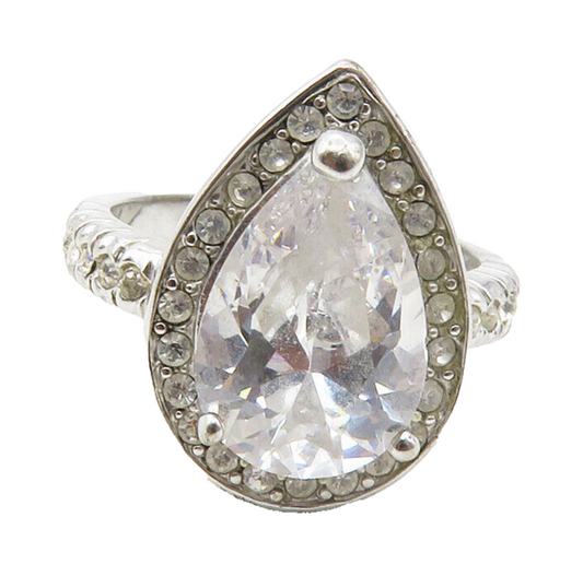 925 Sterling Silver  Tear Drop Cubic Zirconia Cocktail Ring Sz 7  RG12357
