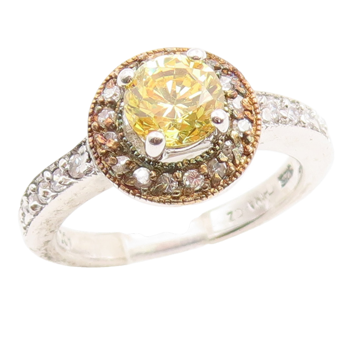 925 Sterling Silver Vintage Ring Round Cut Citrine Halo CZ Band  Sz 7  RG35967