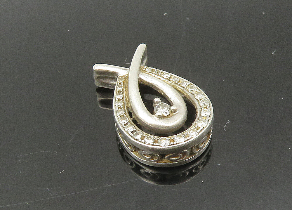 925 Sterling Silver  Vintage Genuine Diamonds Shiny Ribbon Pendant  PT17914