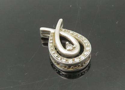 925 Sterling Silver  Vintage Genuine Diamonds Shiny Ribbon Pendant  PT17914