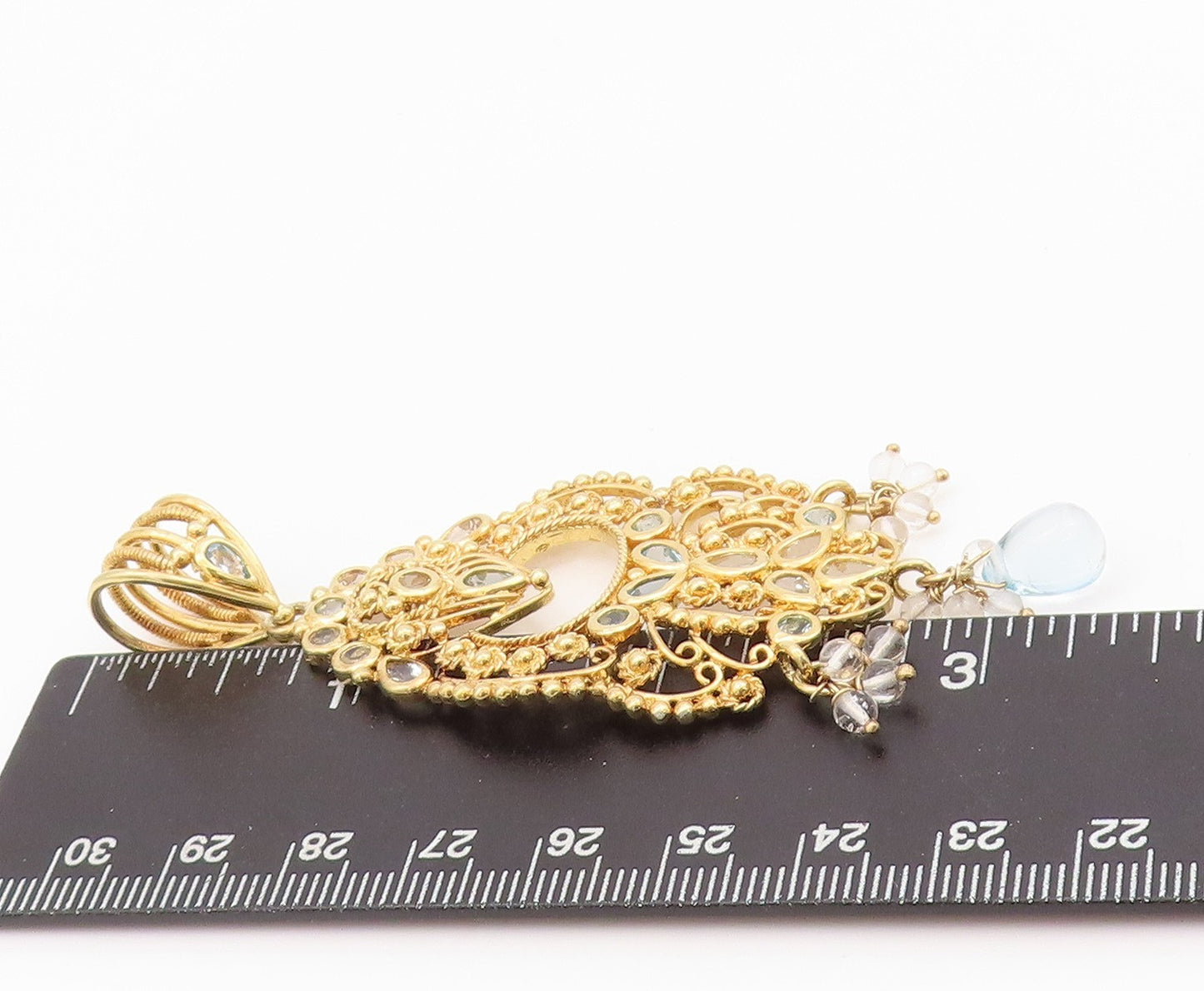 925 Sterling Silver Vintage Pendant Gold Plated Designer Blue Topaz  PT24293