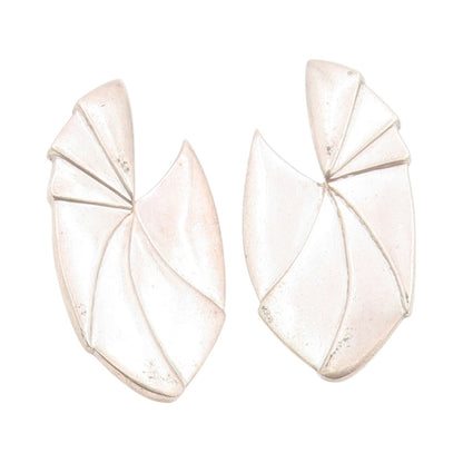 925 Sterling Silver Vintage Earrings CHINESE EXPORT Fan Shaped Design EG13520