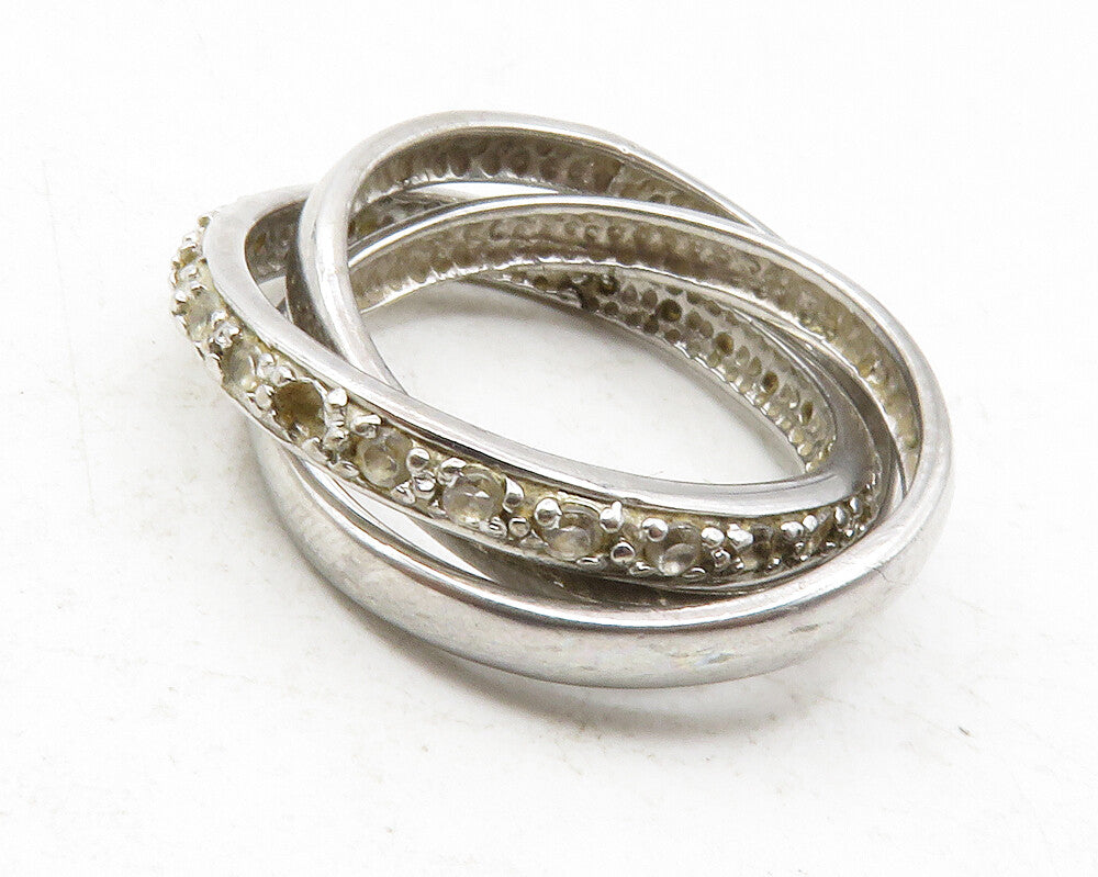 925 Sterling Silver  Vintage Topaz Smooth Band Rolling Ring Sz 5  RG12346