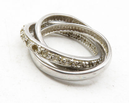 925 Sterling Silver  Vintage Topaz Smooth Band Rolling Ring Sz 5  RG12346