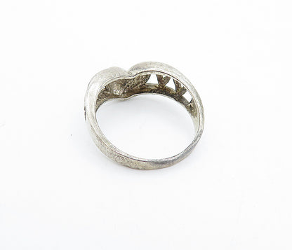925 Sterling Silver  Vintage Dark Tone Love Heart Band Ring Sz 6.5  RG4058