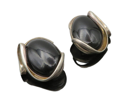 LORI BONN 925 Sterling Silver  Vintage Black Onyx Swirl Drop Earrings  EG7356